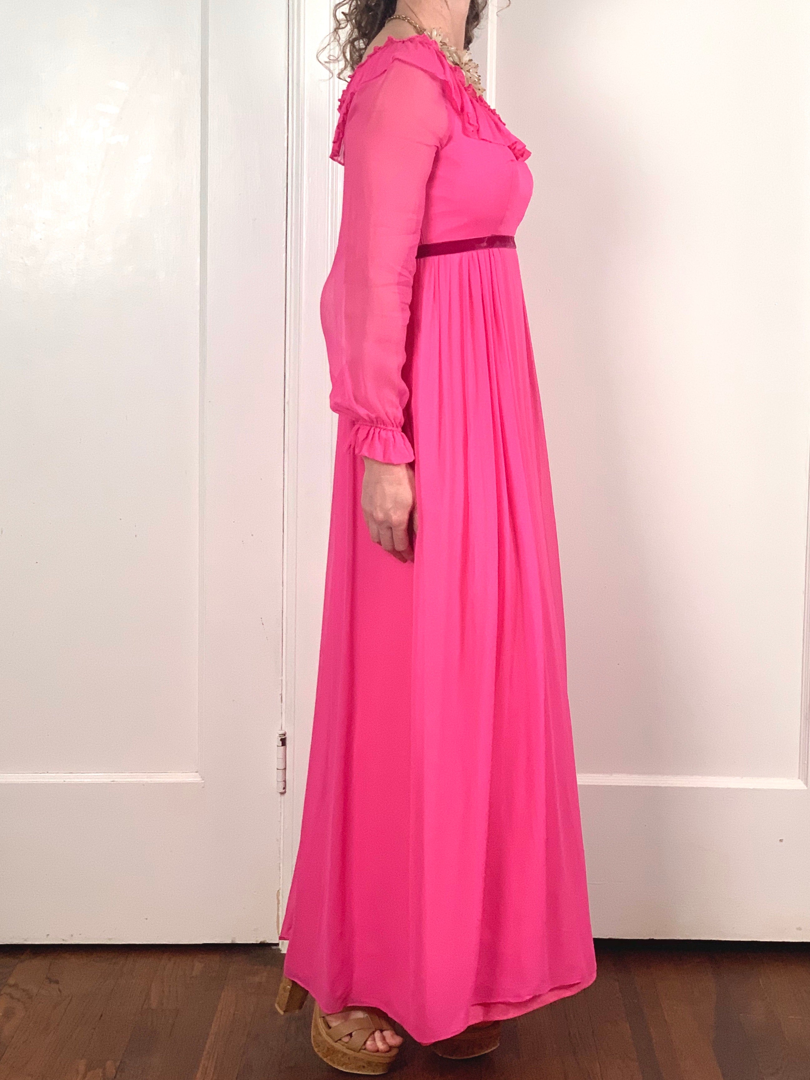 Pink Chiffon Dress - S
